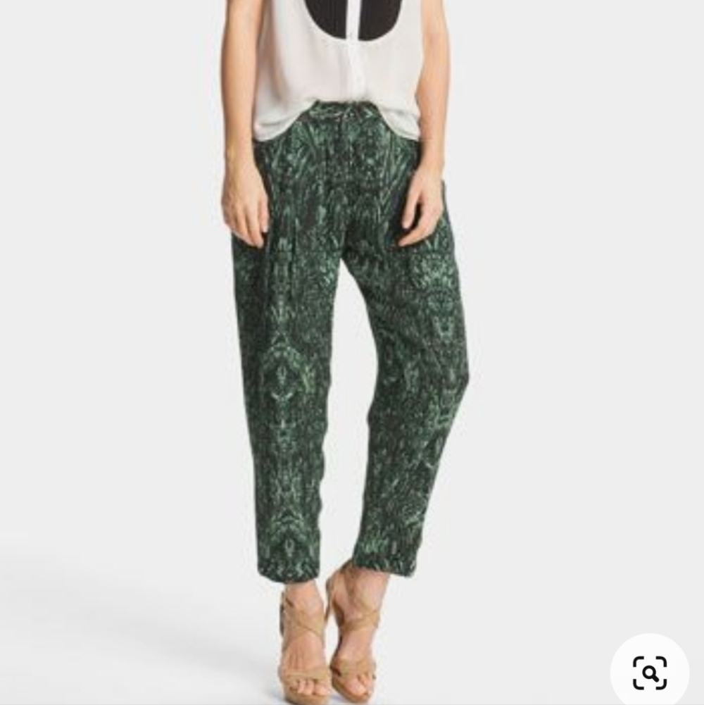 Haute Hippie green print sz XS silk crop pants WP231
